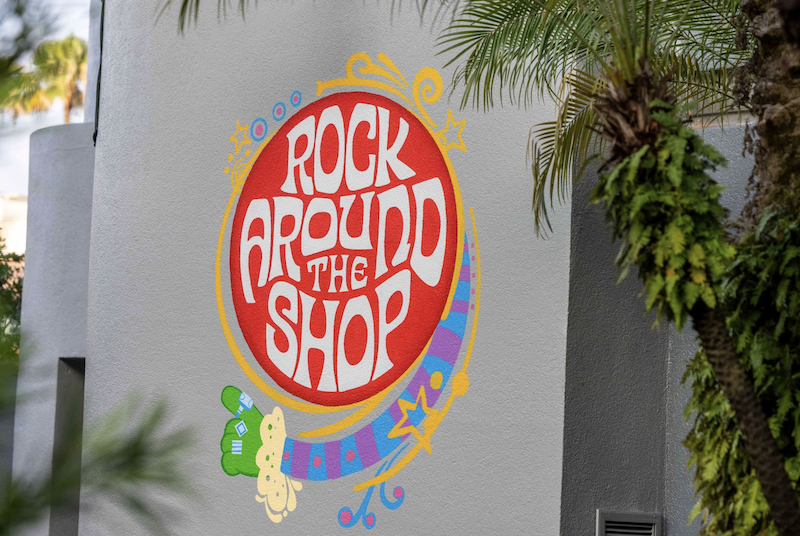 The exterior of the Rock Around the Shop merchandise store.